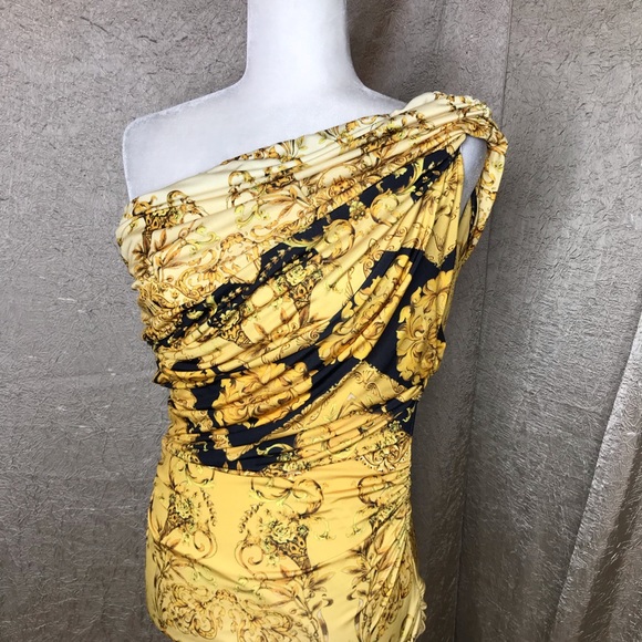 Forever Unique Gold Baroque Print Bodycon Dress - Picture 6 of 7